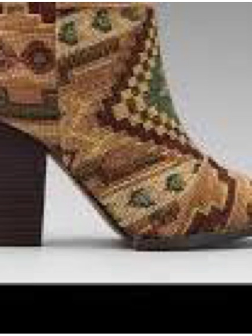Kelsi Dagger Tapestry Rare Woven Pattern Ankle Boot in Tan, Brown and Green